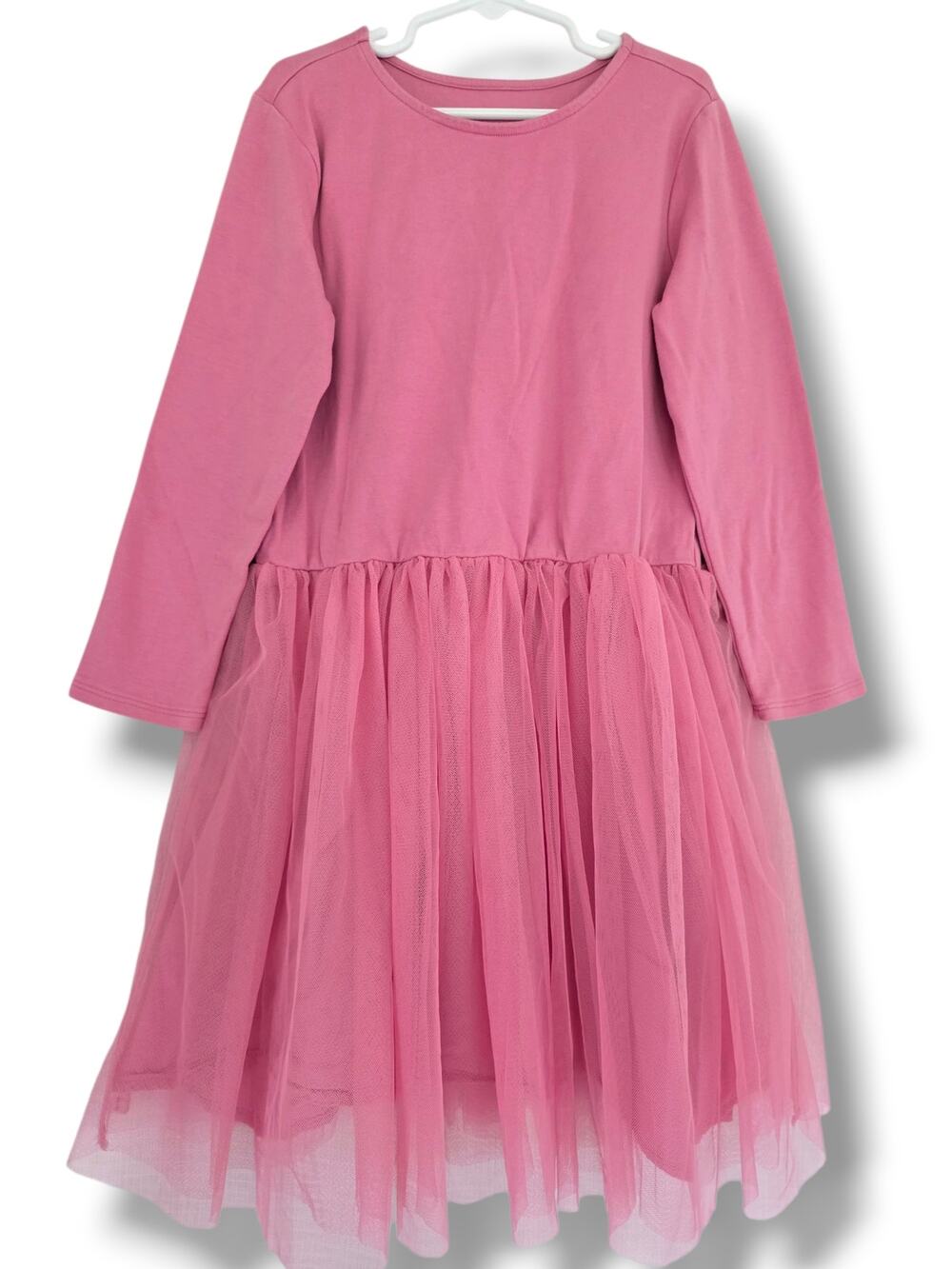 Primary Girls 10 Rose Pink Twirl Tutu Dress Long Sleeved Cotton